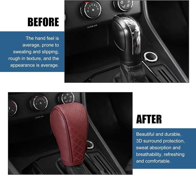 Qurbuns Car Gear Shift Cover, Leather Breathable Gear Shift Knob Cover, Anti-Slip Waterproof Shifter Cover for Shift Lever Protection, Decor Accessories Shifter Stick Protector for Cars (Red) - Image 5